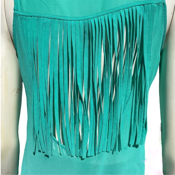 Foreign Exchange sleeveless mint green shirt with fun fringe in the back size S - Picture 6 of 9